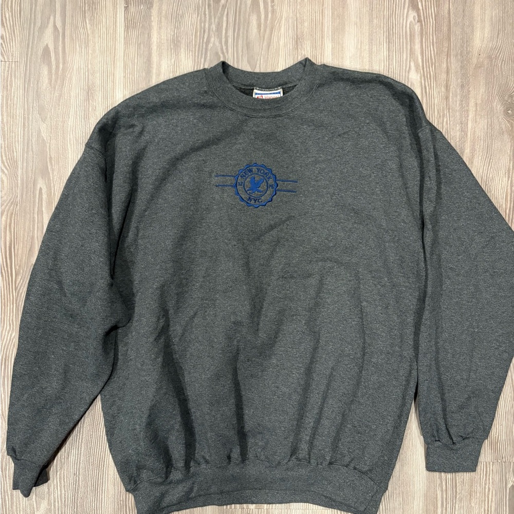 Charcoal Crewneck Sweater with Embroidered Logo